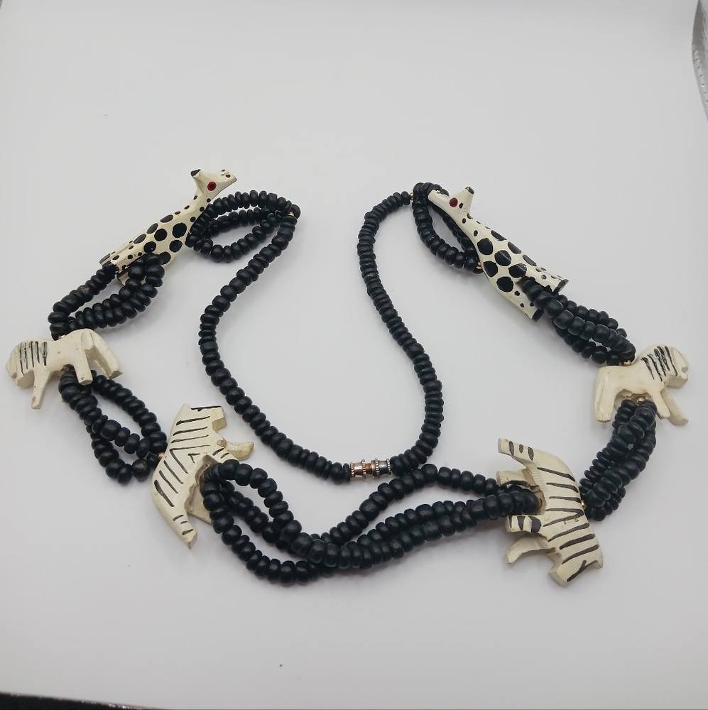 Animal Charm Necklace - Black and Cream